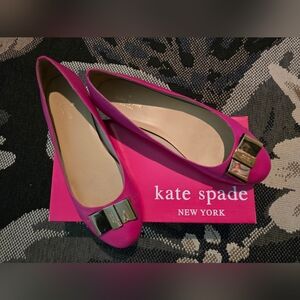 Kate Spade Braylee Deep Pink Nappa  Flats with Gold Bow